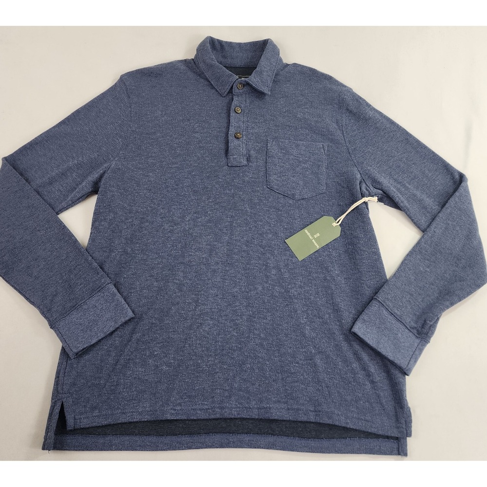 Mutual Weave Mens Long Sleeve Polo Shirt Blue Ombre Heather Small 347399 New